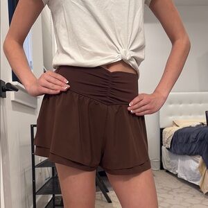 Aerie High Waist Brown Shorts with Elastic Waistband
